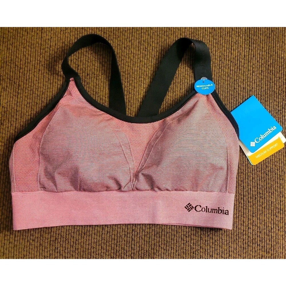 Columbia Sportswear Sports Bra Pink Size Large V-Back Barbiecore Medium Support